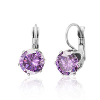 Cargar imagen en el visor de la galería, Brass Ohrringe Krone lila silber Glaskristall facettiert nickelfrei 10 mm Ohrhänger
