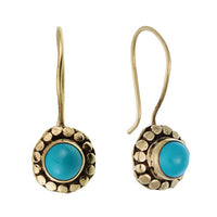 Cargar imagen en el visor de la galería, Ohrringe Blume Kreise 10 mm Türkis Messing Brass antik golden Tribal Ohrhänger nickelfrei Piercing
