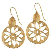 Cargar imagen en el visor de la galería, Ohrringe gebürstet Kreis Tropfen Blume Messing antik golden nickelfrei Tribal Ohrhänger
