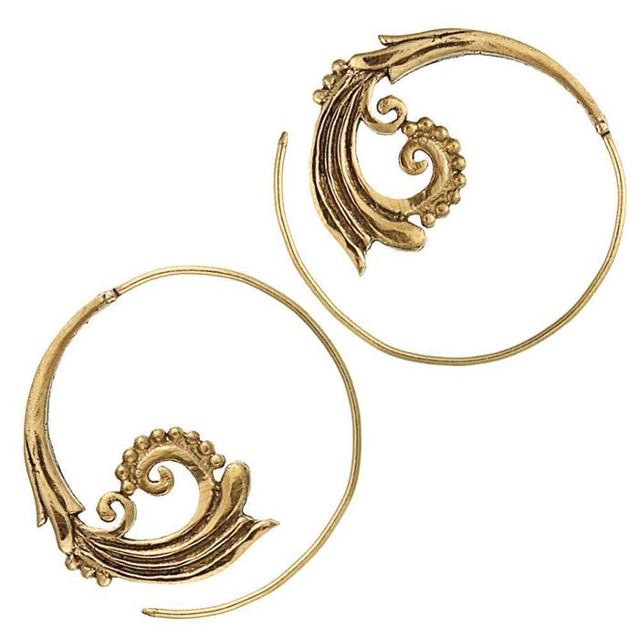 Spiralen Ohrringe Ornamente Messing Brass antik golden nickelfrei Piercing Tribal