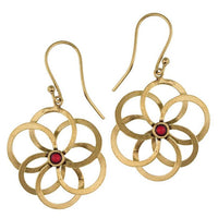 Cargar imagen en el visor de la galería, Ohrringe Blume glänzend spiralig Jaspis rot Messing antik golden Tribal Ohrhänger nickelfrei
