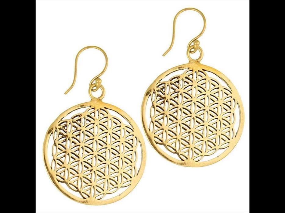 Ohrringe große Blume des Lebens Messing antik golden Tribal Ohrhänger nickelfrei flower of life