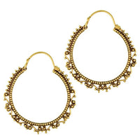 Cargar imagen en el visor de la galería, Ohrringe Punkte Spiralen liegend oxidiert rund Messing Brass antik golden Tribal nickelfrei Piercing
