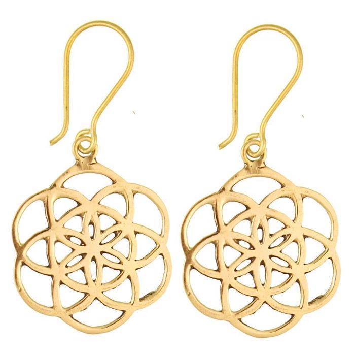 Blume des Lebens Ohrringe wellig Messing antik golden Tribal Ohrhänger nickelfrei flower of life