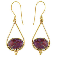 Cargar imagen en el visor de la galería, Ohrringe Howlith lila oval Tropfen Dreieck Punkte Messing antik golden nickelfrei Tribal Ohrhänger
