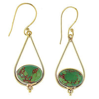 Cargar imagen en el visor de la galería, Ohrringe Howlith grün oval Tropfen Dreieck Punkte Messing antik golden nickelfrei Tribal Ohrhänger
