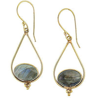 Cargar imagen en el visor de la galería, Ohrringe Labradorit oval Tropfen Dreieck Punkte Messing antik golden nickelfrei Tribal Ohrhänger
