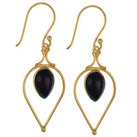 Cargar imagen en el visor de la galería, Ohrringe Onyx Tropfen umgedreht Bögen Messing antik golden nickelfrei Tribal Ohrhänger
