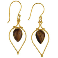 Cargar imagen en el visor de la galería, Ohrringe Tigerauge Tropfen umgedreht Bögen Messing antik golden nickelfrei Tribal Ohrhänger
