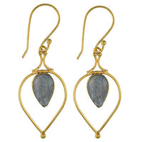 Cargar imagen en el visor de la galería, Ohrringe Labradorit Tropfen umgedreht Bögen Messing antik golden nickelfrei Tribal Ohrhänger
