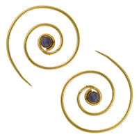 Cargar imagen en el visor de la galería, Spiralen Ohrringe dünn Lapis rund Messing Brass antik golden nickelfrei Piercing Tribal Schmuck

