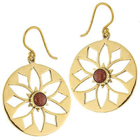 Cargar imagen en el visor de la galería, Ohrringe Blume Sandstein glänzend Messing Brass antik golden Ohrhänger nickelfrei Tribal Schmuck

