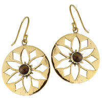 Cargar imagen en el visor de la galería, Ohrringe Blume Tigerauge glänzend Messing Brass antik golden Ohrhänger nickelfrei Tribal
