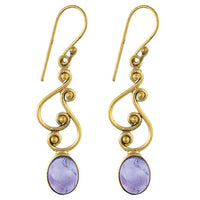 Cargar imagen en el visor de la galería, Ohrringe S-Formen Kugeln oval Amethyst Messing antik golden nickelfrei Tribal Ohrhänger
