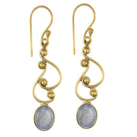 Cargar imagen en el visor de la galería, Ohrringe S-Formen Kugeln oval Labradorit Messing antik golden nickelfrei Tribal Ohrhänger
