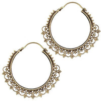 Cargar imagen en el visor de la galería, Ohrringe Bögen Punkte Raute Tribal Messing Brass antik golden nickelfrei Schmuck Piercing
