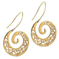 Cargar imagen en el visor de la galería, Ohrringe Spirale Glanz Ornament Ohrhänger Messing antik golden nickelfrei Tribal Brass
