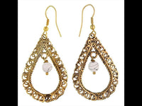 Cargar imagen en el visor de la galería, Ohrringe Howlith weiß Kugel Tropfen Schnörkel Messing antik golden nickelfrei Ohrhänger Tribal Brass
