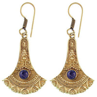 Cargar imagen en el visor de la galería, Ohrringe Axt Punkte verziert Lapis Messing antik golden nickelfrei Ohrhänger Tribal Brass
