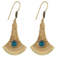 Cargar imagen en el visor de la galería, Ohrringe Axt Punkte verziert Chalzedon Messing antik golden nickelfrei Ohrhänger Tribal Brass
