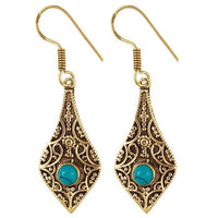 Cargar imagen en el visor de la galería, Ohrringe Tropfen spitz Bögen Türkis Messing antik golden nickelfrei Ohrhänger Tribal Brass
