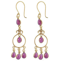 Cargar imagen en el visor de la galería, Ohrringe Rubin Tropfen lang Kreis Messing antik golden nickelfrei Tribal Ohrhänger
