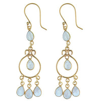 Cargar imagen en el visor de la galería, Ohrringe Mondstein Tropfen lang Kreis Messing antik golden nickelfrei Tribal Ohrhänger
