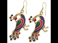 Cargar imagen en el visor de la galería, Ohrringe Pfau Mosaik Steine blau rot grün Messing antik golden nickelfrei Tribal Ohrhänger
