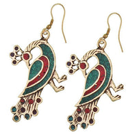 Cargar imagen en el visor de la galería, Ohrringe Pfau Mosaik Steine rot grün Messing antik golden blau türkis nickelfrei Tribal Ohrhänger
