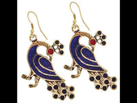 Cargar imagen en el visor de la galería, Ohrringe Pfau Mosaik Steine blau rot Messing antik golden nickelfrei Tribal Ohrhänger

