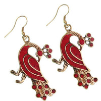 Cargar imagen en el visor de la galería, Ohrringe Pfau Mosaik Steine rot Messing antik golden nickelfrei Tribal Ohrhänger
