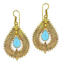 Cargar imagen en el visor de la galería, Ohrringe Chalzedon Tropfen Zopf Spitzen Kreuz Messing antik gold nickelfrei Tribal Brass Ohrhänger
