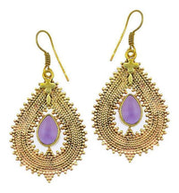 Cargar imagen en el visor de la galería, Ohrringe Amethyst Tropfen Zopf Spitzen Kreuz Messing antik gold nickelfrei Tribal Brass Ohrhänger
