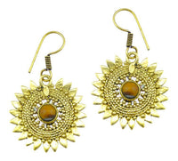 Cargar imagen en el visor de la galería, Ohrringe Tigerauge Stein Zopf Blätter Punkte Dreiecke Messing Ohrhänger braun nickelfrei gold
