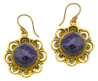 Cargar imagen en el visor de la galería, Ohrringe Lapis facettiert Blume Bögen Messing antik golden Tribal 25 mm
