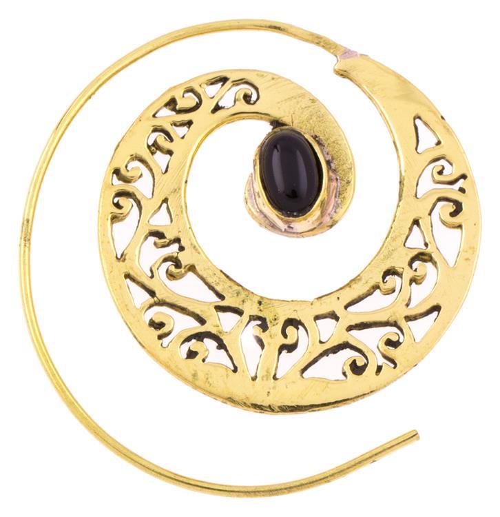 Spiralen Ohrringe breit gestanzt Onyx oval Messing antik golden Piercing Tribal