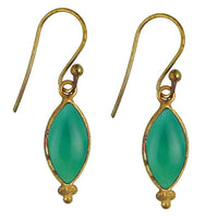 Cargar imagen en el visor de la galería, Ohrringe Mandel grüner Onyx Messing antik golden Tribal Ohrhänger Brass Schmuck
