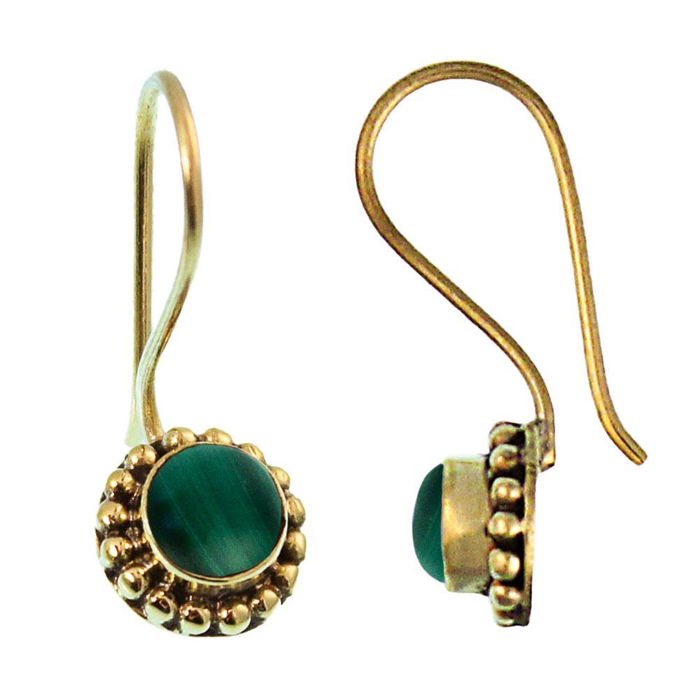 Ohrringe Blume Perlen 8 mm grüner Malachit Messing Brass antik golden Tribal Ohrhänger