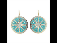 Load image into Gallery viewer, Brass Ohrringe Emaille Sternblume Zackenrand rund grün golden 5 cm Ohrhänger
