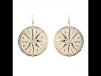 Load image into Gallery viewer, Brass Ohrringe Emaille Sternblume Zackenrand rund altrosa golden 5 cm Ohrhänger
