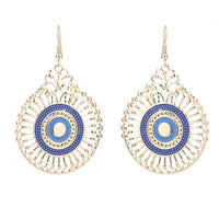 Cargar imagen en el visor de la galería, Brass golden blaue Ohrringe Emaille filigran Tropfen Rad Ohrhänger 5 cm
