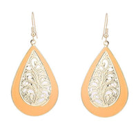 Cargar imagen en el visor de la galería, Brass golden orange Ohrringe Emaille Tropfen Farn verziert gewölbt 5 cm
