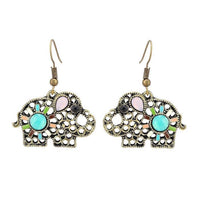 Cargar imagen en el visor de la galería, Brass golden Kreise Elefant Stein Ohrringe facettiert rosa türkis Sonne Emaille antik
