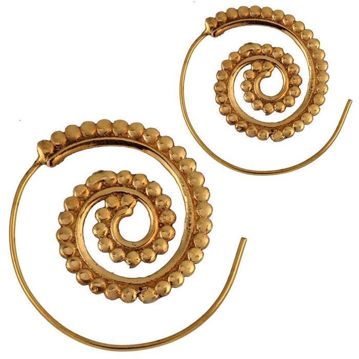 Spiralen Ohrringe Kugeln Messing Brass antik golden Tribal Piercing