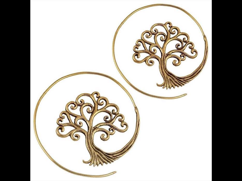 Spiralen Ohrringe Baum des Lebens Messing Brass antik golden Tribal Piercing