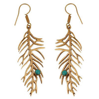 Load image into Gallery viewer, Ohrringe Blatt ÄsteTürkis Stein Messing antik golden Tribal Ohrhänger
