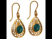 Cargar imagen en el visor de la galería, OhrringeTropfenform Muster großer Türkis Stein Messing antik golden Tribal Ohrhänger

