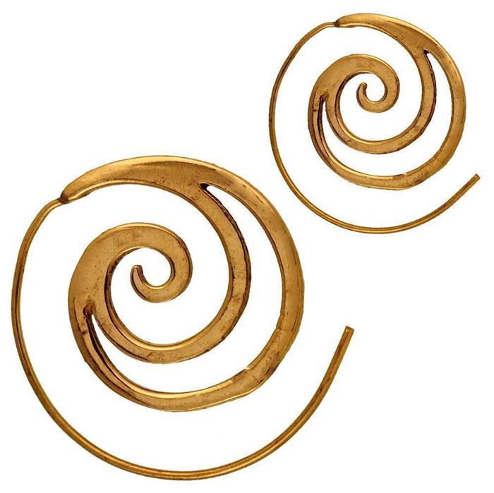Spiralen Ohrringe doppellagig hohl dick Brass antik golden Tribal Piercing
