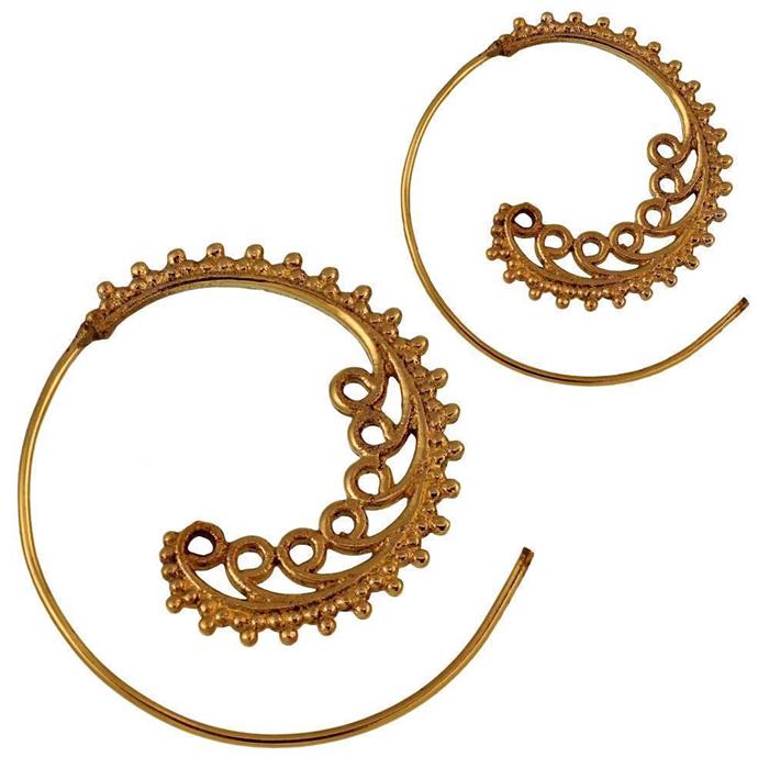 Spiralen Ohrringe Punkte Dreiecke Brass antik golden Wellen Tribal Piercing