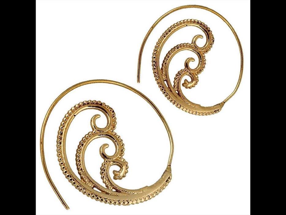 Spiralen Ohrringe Brass Punkte drei Spiralen antik golden Tribal Piercing